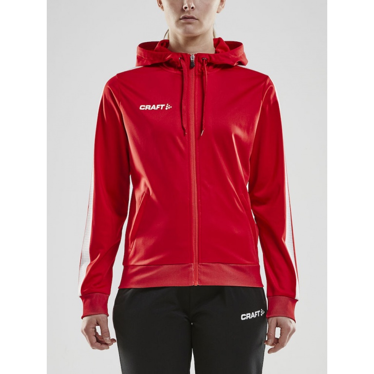 Craft Bluza z kapturem Hoodie Fullzip Pro Control czerwono/biała Damska